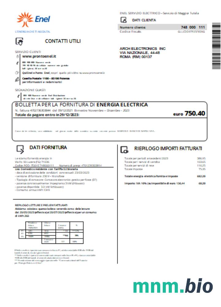 Enel electricity rachunek za usługi komunalne